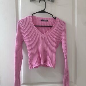 Brandy Melville Pink Ribbed Long Sleeve Top
